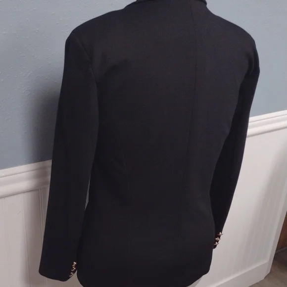 Attitude Unknown Chic Black Double-Breasted Blazer with Gold Accents - Picture 8 of 16